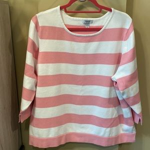 Izod Woman, size 2x. Beautiful medium weight, pink and white stripe sweater.